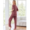 image:imageEkouaer Womens Ribbed Knit Lounge Set Short Sleeve Top and Long Pants Sleepwear Pajama Set Two Piece Matching Outfits SetWine Red