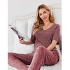 image:imageEkouaer Womens Ribbed Knit Lounge Set Short Sleeve Top and Long Pants Sleepwear Pajama Set Two Piece Matching Outfits SetWine Red