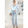 image:imageEkouaer Womens Satin Pajama Set Classic Pattern Silky Pj Sets Button Down Sleepwear LoungewearBlue Stripes 03