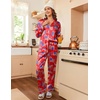image:imageEkouaer Womens Satin Pajama Set Classic Pattern Silky Pj Sets Button Down Sleepwear LoungewearFlag 03