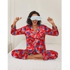 image:imageEkouaer Womens Satin Pajama Set Classic Pattern Silky Pj Sets Button Down Sleepwear LoungewearFlag 03
