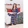 image:imageEkouaer Womens Satin Pajama Set Classic Pattern Silky Pj Sets Button Down Sleepwear LoungewearNavy Christmas 03