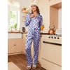 image:imageEkouaer Womens Satin Pajama Set Classic Pattern Silky Pj Sets Button Down Sleepwear LoungewearOil Painting 03