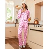 image:imageEkouaer Womens Satin Pajama Set Classic Pattern Silky Pj Sets Button Down Sleepwear LoungewearPink Bow 03