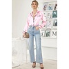 image:imageEkouaer Womens Satin Pajama Set Classic Pattern Silky Pj Sets Button Down Sleepwear LoungewearPink Stripes 03