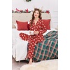 image:imageEkouaer Womens Satin Pajama Set Classic Pattern Silky Pj Sets Button Down Sleepwear LoungewearRed Christmas Print 03