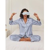 image:imageEkouaer Womens Satin Pajama Set Classic Pattern Silky Pj Sets Button Down Sleepwear LoungewearStriped Grey Blue 03