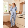 image:imageEkouaer Womens Satin Pajama Set Classic Pattern Silky Pj Sets Button Down Sleepwear LoungewearStriped Grey Blue 03