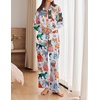 image:imageEkouaer Womens Satin Silky Pajama Set 2 Piece Print PJs Soft Loungewear Button Down Sleepwear with Elastic Waist Long PantsBblue Cat