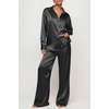 image:imageEkouaer Womens Satin Silky Pajama Set 2 Piece Print PJs Soft Loungewear Button Down Sleepwear with Elastic Waist Long PantsCblack