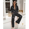 image:imageEkouaer Womens Satin Silky Pajama Set 2 Piece Print PJs Soft Loungewear Button Down Sleepwear with Elastic Waist Long PantsCblack
