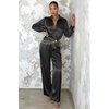 image:imageEkouaer Womens Satin Silky Pajama Set 2 Piece Print PJs Soft Loungewear Button Down Sleepwear with Elastic Waist Long PantsCblack