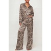 image:imageEkouaer Womens Satin Silky Pajama Set 2 Piece Print PJs Soft Loungewear Button Down Sleepwear with Elastic Waist Long PantsCblack Leopard