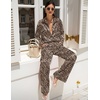 image:imageEkouaer Womens Satin Silky Pajama Set 2 Piece Print PJs Soft Loungewear Button Down Sleepwear with Elastic Waist Long PantsCblack Leopard