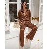 image:imageEkouaer Womens Satin Silky Pajama Set 2 Piece Print PJs Soft Loungewear Button Down Sleepwear with Elastic Waist Long PantsCclay