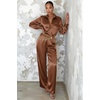 image:imageEkouaer Womens Satin Silky Pajama Set 2 Piece Print PJs Soft Loungewear Button Down Sleepwear with Elastic Waist Long PantsCclay