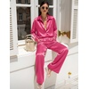 image:imageEkouaer Womens Satin Silky Pajama Set 2 Piece Print PJs Soft Loungewear Button Down Sleepwear with Elastic Waist Long PantsChot Pink