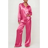 image:imageEkouaer Womens Satin Silky Pajama Set 2 Piece Print PJs Soft Loungewear Button Down Sleepwear with Elastic Waist Long PantsChot Pink