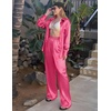 image:imageEkouaer Womens Satin Silky Pajama Set 2 Piece Print PJs Soft Loungewear Button Down Sleepwear with Elastic Waist Long PantsChot Pink