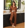 image:imageEkouaer Womens Satin Silky Pajama Set 2 Piece Print PJs Soft Loungewear Button Down Sleepwear with Elastic Waist Long PantsClay
