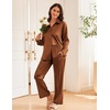 image:imageEkouaer Womens Satin Silky Pajama Set 2 Piece Print PJs Soft Loungewear Button Down Sleepwear with Elastic Waist Long PantsClay