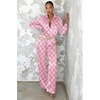 image:imageEkouaer Womens Satin Silky Pajama Set 2 Piece Print PJs Soft Loungewear Button Down Sleepwear with Elastic Waist Long PantsCnational Pattern