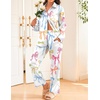 image:imageEkouaer Womens Satin Silky Pajama Set 2 Piece Print PJs Soft Loungewear Button Down Sleepwear with Elastic Waist Long PantsColorful Bow