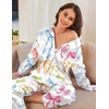 image:imageEkouaer Womens Satin Silky Pajama Set 2 Piece Print PJs Soft Loungewear Button Down Sleepwear with Elastic Waist Long PantsColorful Bow