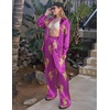 image:imageEkouaer Womens Satin Silky Pajama Set 2 Piece Print PJs Soft Loungewear Button Down Sleepwear with Elastic Waist Long PantsCpurple Leopard