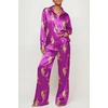image:imageEkouaer Womens Satin Silky Pajama Set 2 Piece Print PJs Soft Loungewear Button Down Sleepwear with Elastic Waist Long PantsCpurple Leopard