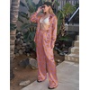 image:imageEkouaer Womens Satin Silky Pajama Set 2 Piece Print PJs Soft Loungewear Button Down Sleepwear with Elastic Waist Long PantsCpurple Octopus