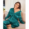image:imageEkouaer Womens Satin Silky Pajama Set 2 Piece Print PJs Soft Loungewear Button Down Sleepwear with Elastic Waist Long PantsLake Green