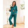 image:imageEkouaer Womens Satin Silky Pajama Set 2 Piece Print PJs Soft Loungewear Button Down Sleepwear with Elastic Waist Long PantsLake Green