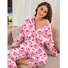 image:imageEkouaer Womens Satin Silky Pajama Set 2 Piece Print PJs Soft Loungewear Button Down Sleepwear with Elastic Waist Long PantsLove Cake Print