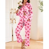image:imageEkouaer Womens Satin Silky Pajama Set 2 Piece Print PJs Soft Loungewear Button Down Sleepwear with Elastic Waist Long PantsLove Print