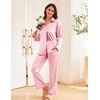 image:imageEkouaer Womens Satin Silky Pajama Set 2 Piece Print PJs Soft Loungewear Button Down Sleepwear with Elastic Waist Long PantsPink