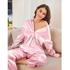 image:imageEkouaer Womens Satin Silky Pajama Set 2 Piece Print PJs Soft Loungewear Button Down Sleepwear with Elastic Waist Long PantsPink