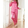 image:imageEkouaer Womens Satin Silky Pajama Set 2 Piece Print PJs Soft Loungewear Button Down Sleepwear with Elastic Waist Long PantsPink Leopard Print
