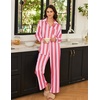 image:imageEkouaer Womens Satin Silky Pajama Set 2 Piece Print PJs Soft Loungewear Button Down Sleepwear with Elastic Waist Long PantsPink Yellow Stripes