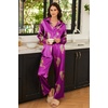 image:imageEkouaer Womens Satin Silky Pajama Set 2 Piece Print PJs Soft Loungewear Button Down Sleepwear with Elastic Waist Long PantsPurple Large Leopard