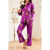 image:imageEkouaer Womens Satin Silky Pajama Set 2 Piece Print PJs Soft Loungewear Button Down Sleepwear with Elastic Waist Long PantsPurple Large Leopard