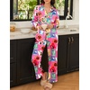 image:imageEkouaer Womens Satin Silky Pajama Set 2 Piece Print PJs Soft Loungewear Button Down Sleepwear with Elastic Waist Long PantsRed Cartoon Book Print