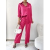 image:imageEkouaer Womens Satin Silky Pajama Set 2 Piece Print PJs Soft Loungewear Button Down Sleepwear with Elastic Waist Long PantsRose Red