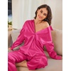 image:imageEkouaer Womens Satin Silky Pajama Set 2 Piece Print PJs Soft Loungewear Button Down Sleepwear with Elastic Waist Long PantsRose Red
