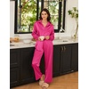 image:imageEkouaer Womens Satin Silky Pajama Set 2 Piece Print PJs Soft Loungewear Button Down Sleepwear with Elastic Waist Long PantsRose Red