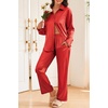 image:imageEkouaer Womens Satin Silky Pajama Set 2 Piece Print PJs Soft Loungewear Button Down Sleepwear with Elastic Waist Long PantsTrue Red