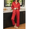image:imageEkouaer Womens Satin Silky Pajama Set 2 Piece Print PJs Soft Loungewear Button Down Sleepwear with Elastic Waist Long PantsTrue Red