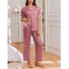 image:imageEkouaer Womens Silk Satin Pajama Sets 2 Piece Button Up Bride Pjs Soft Short Sleeve Sleepwear Long Pants Loungewear SXXLDusty Rose