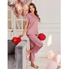 image:imageEkouaer Womens Silk Satin Pajama Sets 2 Piece Button Up Bride Pjs Soft Short Sleeve Sleepwear Long Pants Loungewear SXXLDusty Rose