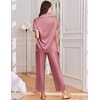 image:imageEkouaer Womens Silk Satin Pajama Sets 2 Piece Button Up Bride Pjs Soft Short Sleeve Sleepwear Long Pants Loungewear SXXLDusty Rose